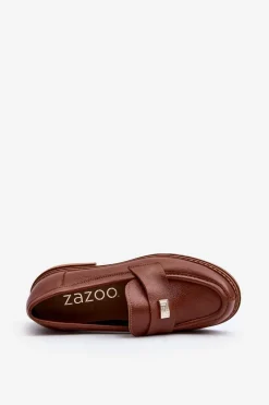 Loafersy Damskie|Mokasyny Damskie Skórzane></noscript>Zazoo 20165 Skórzane Mokasyny Damskie Brązowe Brązowy