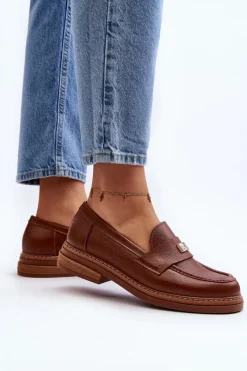 Loafersy Damskie|Mokasyny Damskie Skórzane></noscript>Zazoo 20165 Skórzane Mokasyny Damskie Brązowe Brązowy
