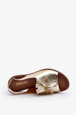 Clearance 2898 Skórzane Płaskie Sandały Złote Damskie Sandały Płaskie