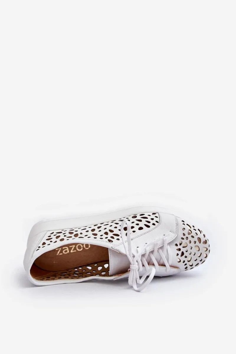 Online Zazoo 2821 Skórzane Półbuty Damskie Ażurowe Jasnoszare Szary