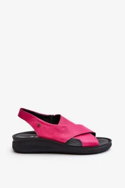 Sandały Na Obcasie|Sandały Na Koturnie></noscript>Zazoo 40392 Skórzane Sandały Damskie Fuksja