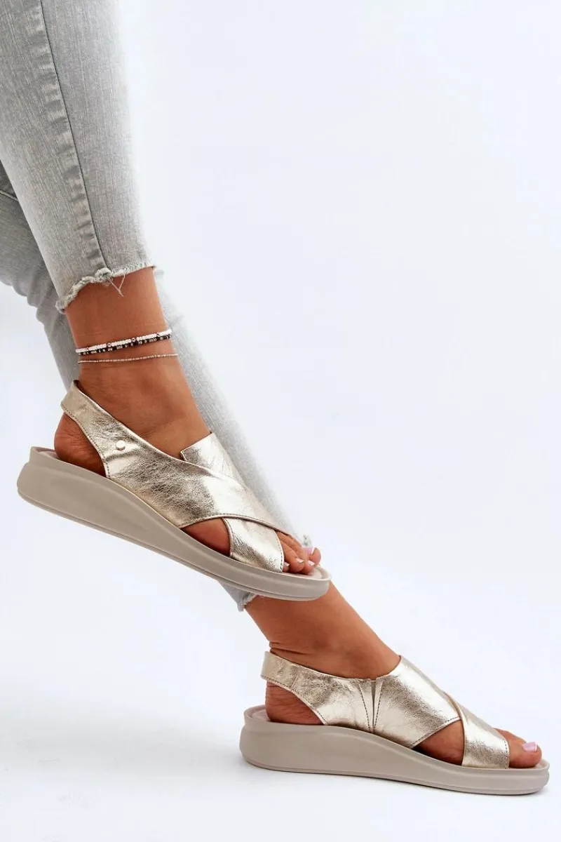 Sandały Na Obcasie|Sandały Na Koturnie>Zazoo 40392 Skórzane Sandały Damskie Złote