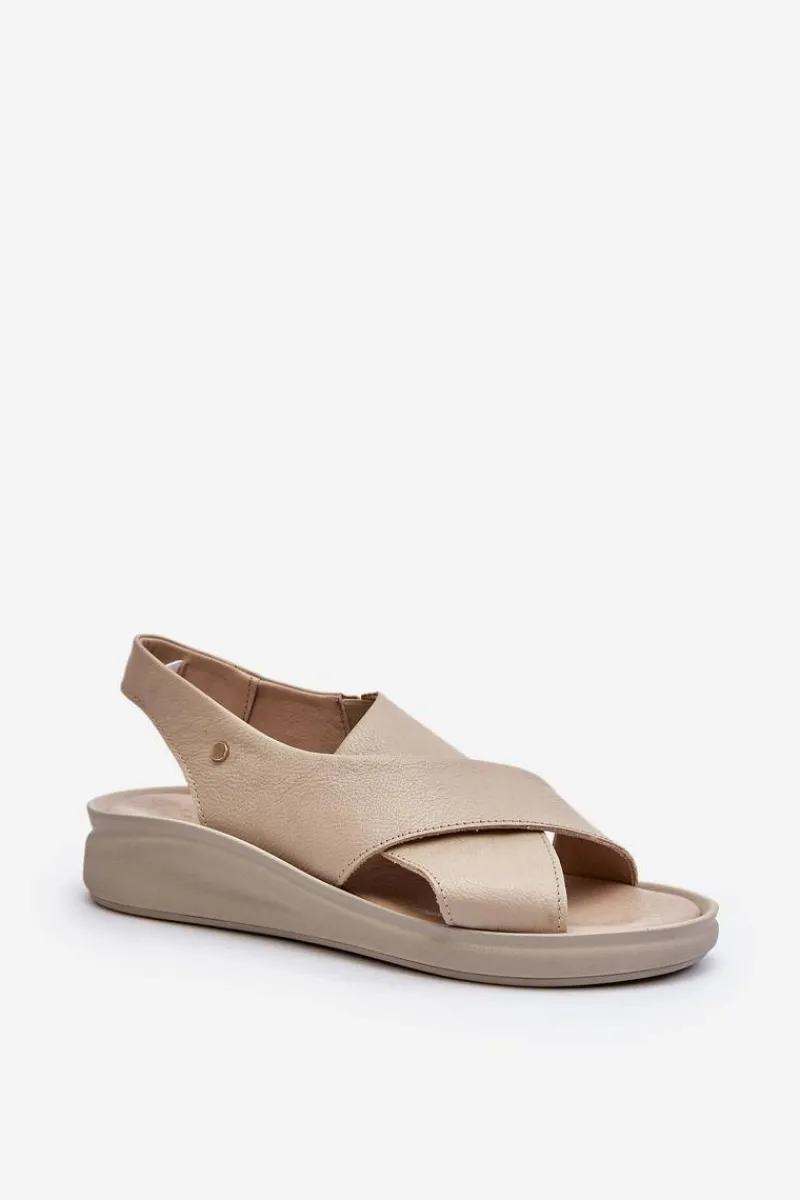 Sale 40392 Skórzane Sandały Damskie Beżowe Damskie Sandały Na Obcasie|Sandały Na Koturnie