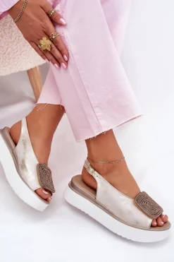 Discount 1786 Skórzane Sandały Damskie Na Platformie Z Ozdobą Przecierany Damskie Sandały Płaskie