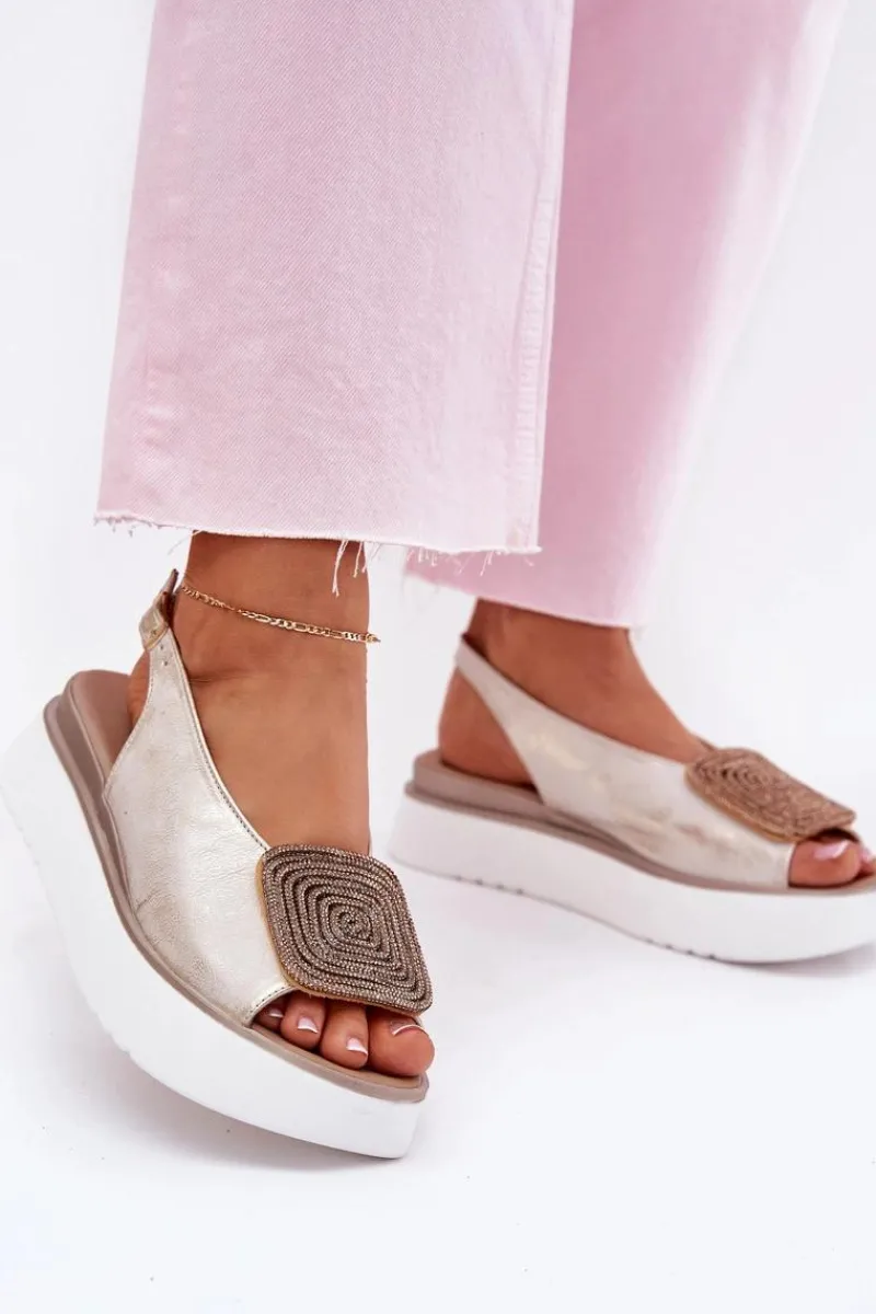 Discount 1786 Skórzane Sandały Damskie Na Platformie Z Ozdobą Przecierany Damskie Sandały Płaskie