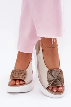 Discount 1786 Skórzane Sandały Damskie Na Platformie Z Ozdobą Przecierany Damskie Sandały Płaskie