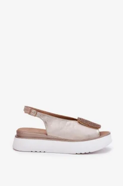 Discount 1786 Skórzane Sandały Damskie Na Platformie Z Ozdobą Przecierany Damskie Sandały Płaskie