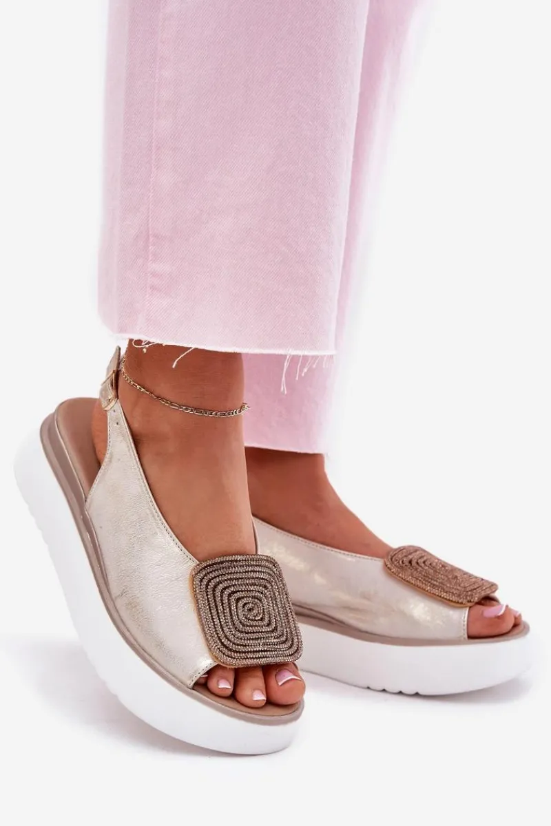 Discount 1786 Skórzane Sandały Damskie Na Platformie Z Ozdobą Przecierany Damskie Sandały Płaskie