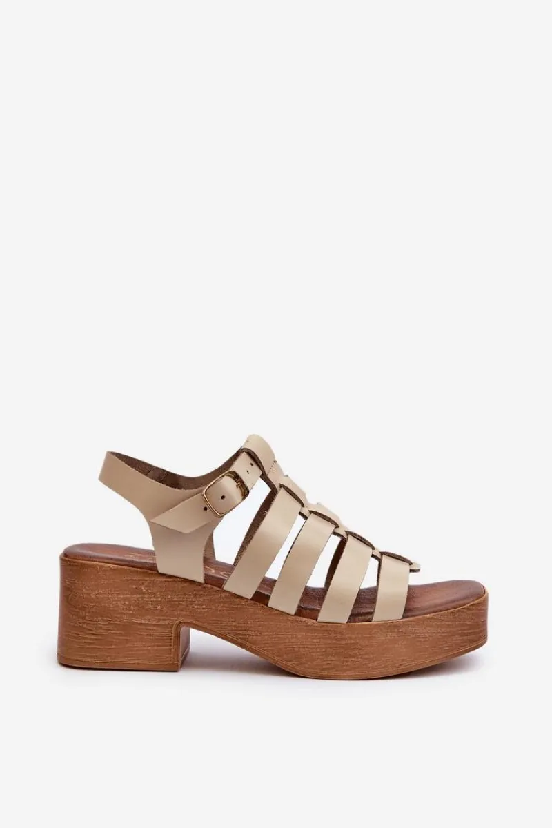 Sandały Na Obcasie>Zazoo 40410 Skórzane Sandały Damskie Beżowe Beżowy