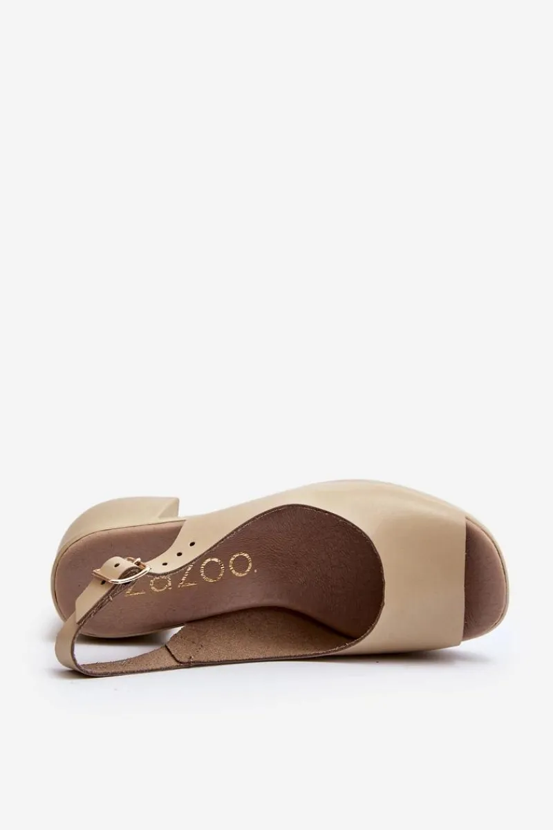 Discount Zazoo 40376 Skórzane Sandały Na Masywnym Obcasie Beżowe Beżowy