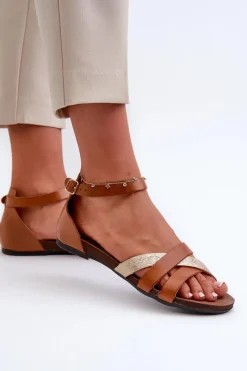 Best Zazoo 40225 Skórzane Sandały Na Płaskim Obcasie Brązowe