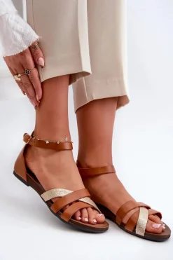 Best Zazoo 40225 Skórzane Sandały Na Płaskim Obcasie Brązowe