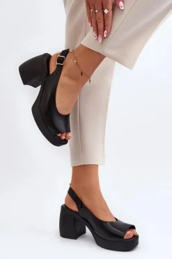 Discount Zazoo 40376 Skórzane Sandały Na Masywnym Obcasie Czarne Czarny