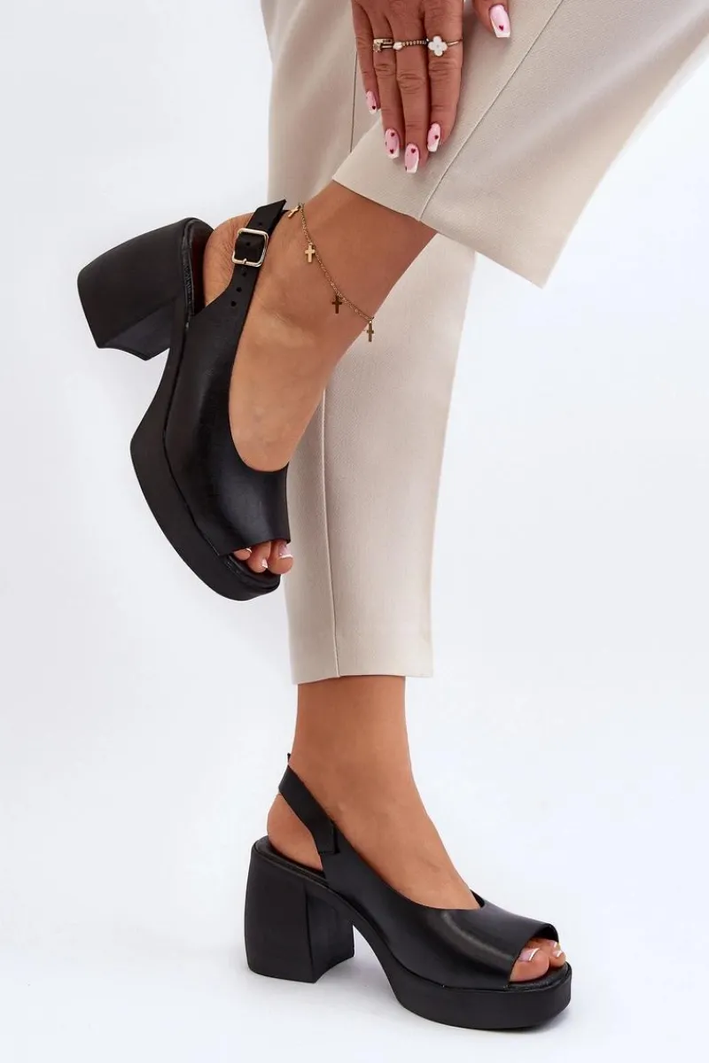 Discount Zazoo 40376 Skórzane Sandały Na Masywnym Obcasie Czarne Czarny