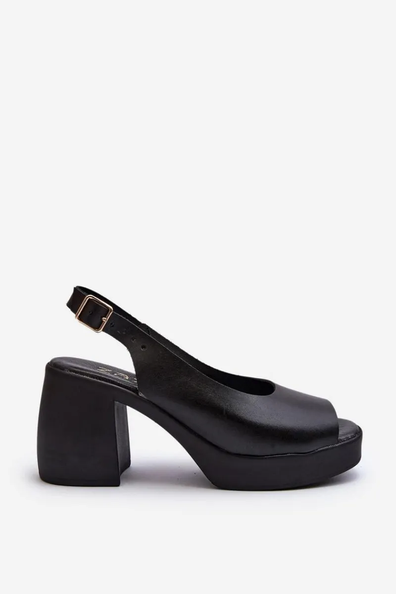 Discount Zazoo 40376 Skórzane Sandały Na Masywnym Obcasie Czarne Czarny