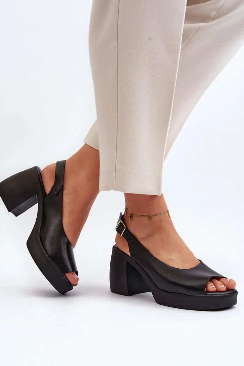 Discount Zazoo 40376 Skórzane Sandały Na Masywnym Obcasie Czarne Czarny