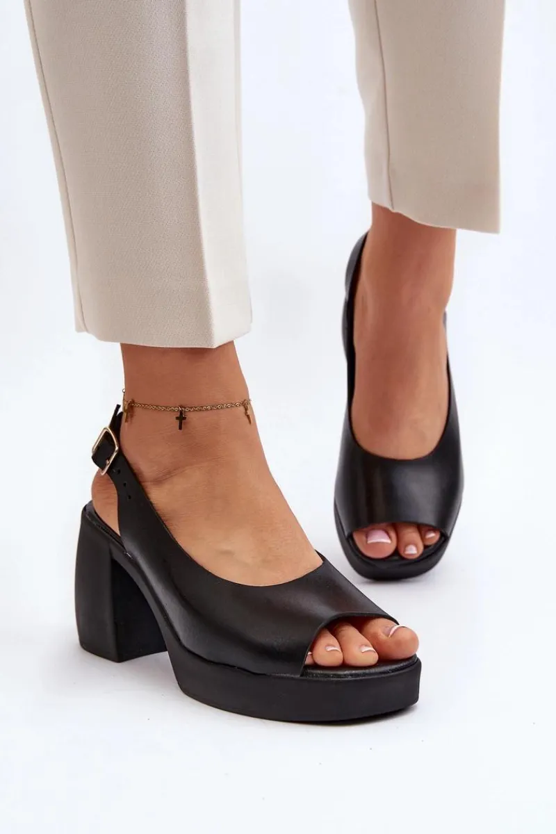 Discount Zazoo 40376 Skórzane Sandały Na Masywnym Obcasie Czarne Czarny