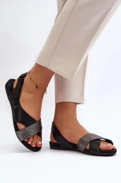 Best Zazoo 40141 Skórzane Sandały Na Rzep Czarne Czarny