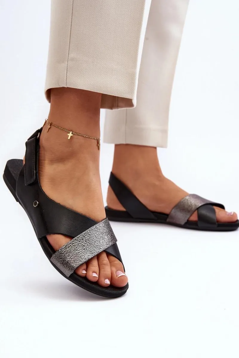 Best Zazoo 40141 Skórzane Sandały Na Rzep Czarne Czarny