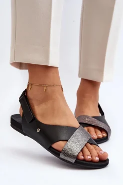 Best Zazoo 40141 Skórzane Sandały Na Rzep Czarne Czarny