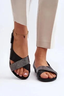 Best Zazoo 40141 Skórzane Sandały Na Rzep Czarne Czarny