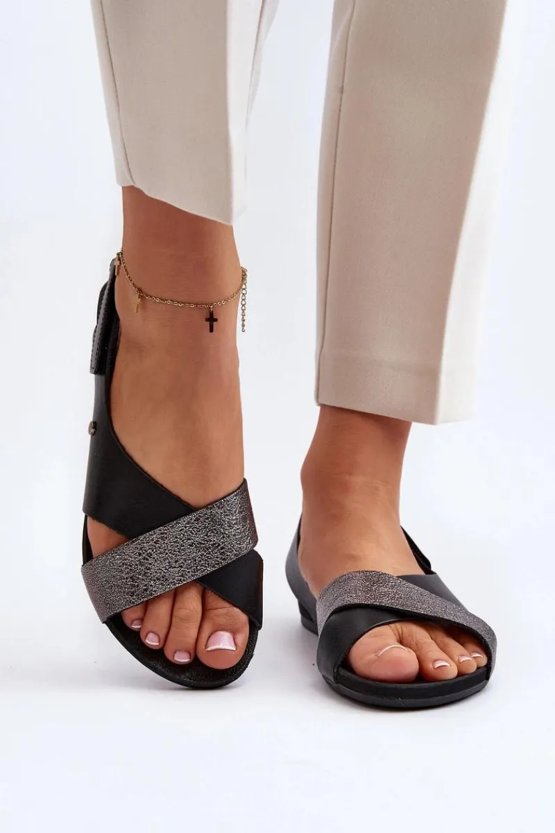 Best Zazoo 40141 Skórzane Sandały Na Rzep Czarne Czarny