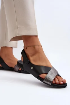 Best Zazoo 40141 Skórzane Sandały Na Rzep Czarne Czarny