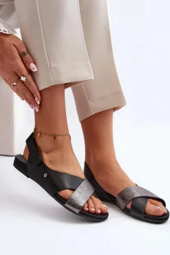 Best Zazoo 40141 Skórzane Sandały Na Rzep Czarne Czarny