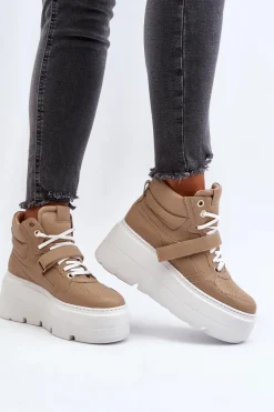 Outlet 3450 Skórzane Sneakersy Damskie Beżowe Damskie Sneakersy Damskie