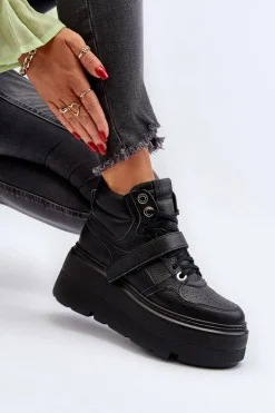 Sneakersy Damskie>Zazoo 3450 Skórzane Sneakersy Damskie Czarne Czarny