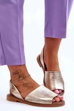 Sandały Płaskie></noscript>Zazoo 40327 Skórzane Wsuwane Sandały Złote Złoty