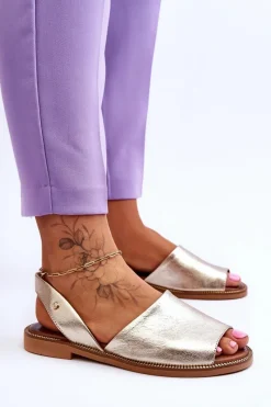 Sandały Płaskie></noscript>Zazoo 40327 Skórzane Wsuwane Sandały Złote Złoty