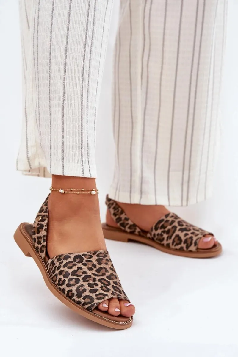 Zazoo 40327 Skórzane Wsuwane Sandały Panterka Brązowy