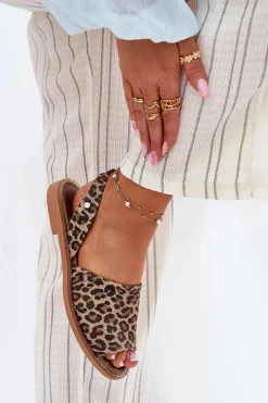 Zazoo 40327 Skórzane Wsuwane Sandały Panterka Brązowy