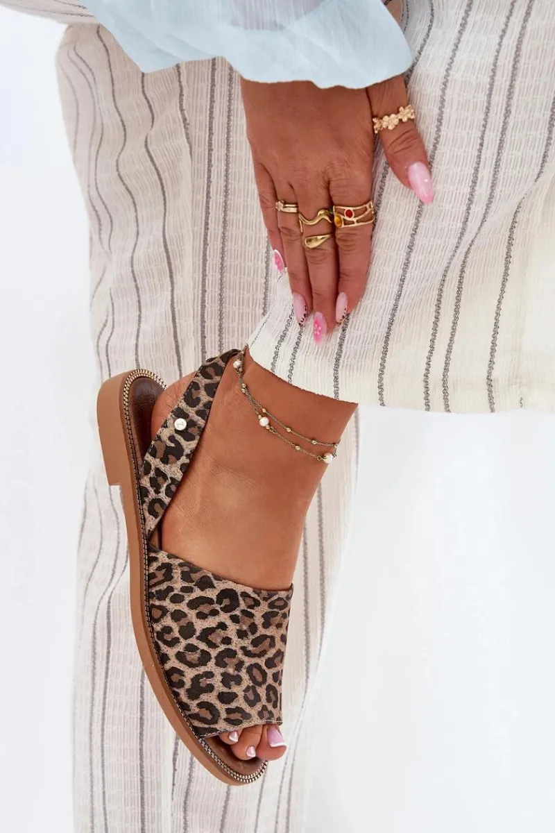 Zazoo 40327 Skórzane Wsuwane Sandały Panterka Brązowy