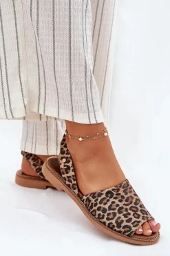 Zazoo 40327 Skórzane Wsuwane Sandały Panterka Brązowy