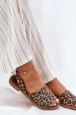 Zazoo 40327 Skórzane Wsuwane Sandały Panterka Brązowy