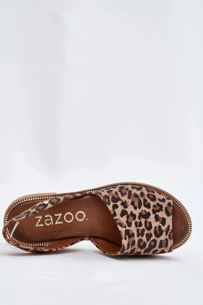 Zazoo 40327 Skórzane Wsuwane Sandały Panterka Brązowy