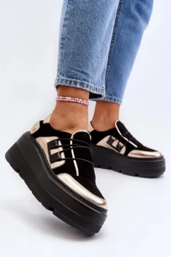 Online Zazoo 1833 Sneakersy Damskie Skórzane Na Masywnej Podeszwie Czarne