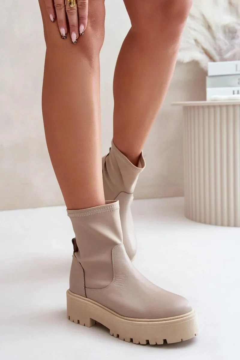 Botki Wiosenne|Czarne Botki>Zazoo 2947 Wsuwane Botki Damskie Ze Skóry Naturalnej Beżowe Beżowy