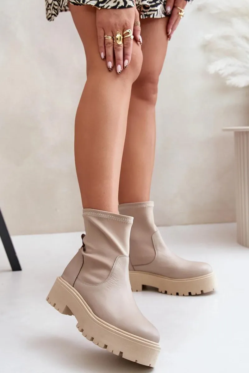 Botki Wiosenne|Czarne Botki>Zazoo 2947 Wsuwane Botki Damskie Ze Skóry Naturalnej Beżowe Beżowy