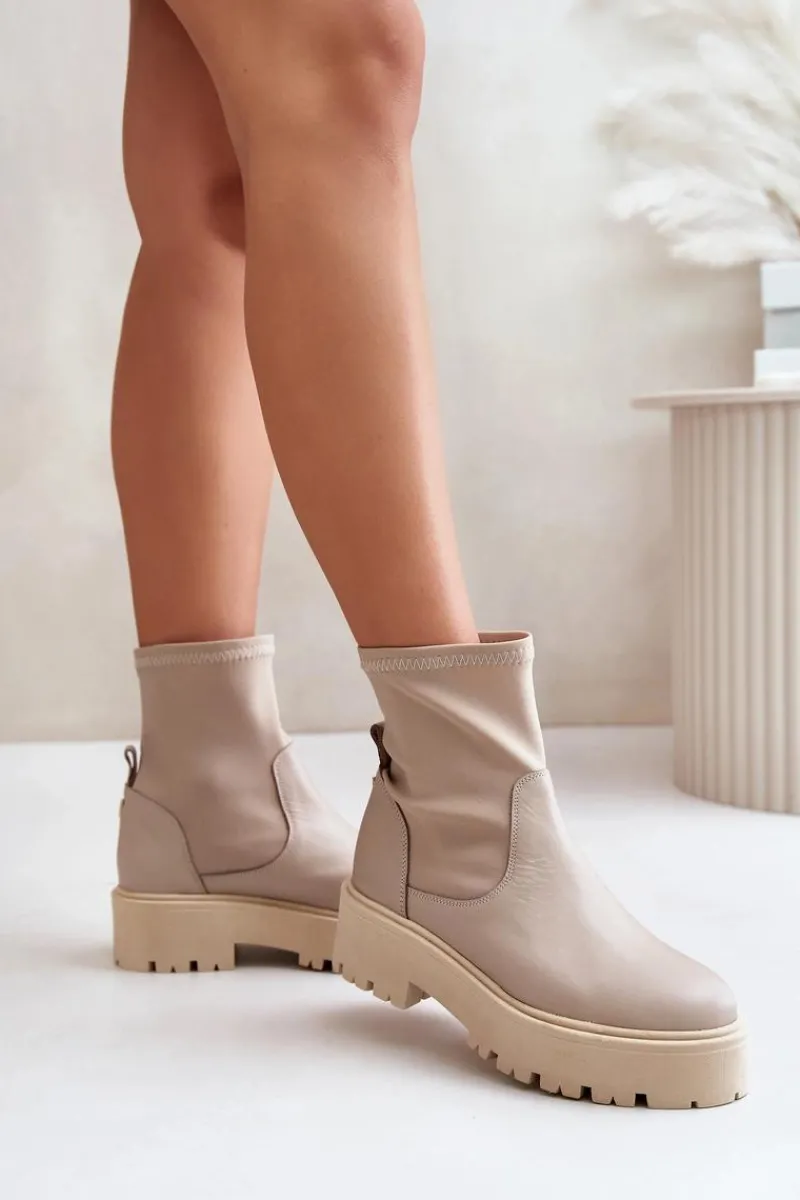 Botki Wiosenne|Czarne Botki>Zazoo 2947 Wsuwane Botki Damskie Ze Skóry Naturalnej Beżowe Beżowy