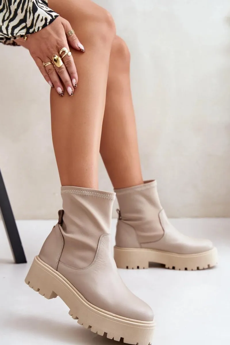 Botki Wiosenne|Czarne Botki>Zazoo 2947 Wsuwane Botki Damskie Ze Skóry Naturalnej Beżowe Beżowy