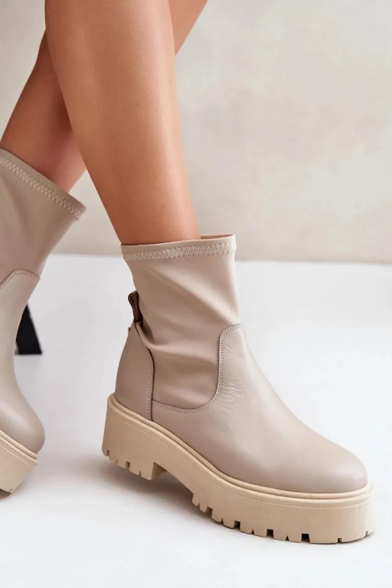 Botki Wiosenne|Czarne Botki>Zazoo 2947 Wsuwane Botki Damskie Ze Skóry Naturalnej Beżowe Beżowy