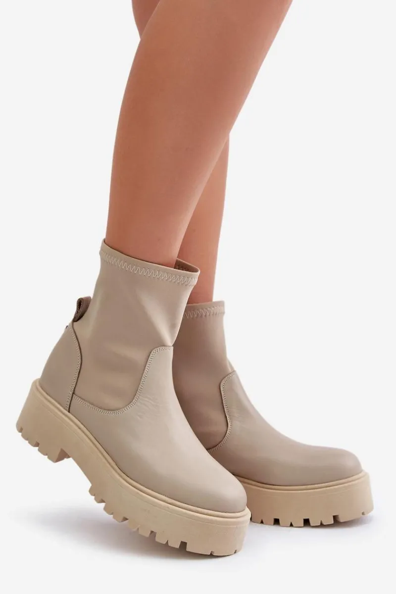 Botki Wiosenne|Czarne Botki>Zazoo 2947 Wsuwane Botki Damskie Ze Skóry Naturalnej Beżowe Beżowy