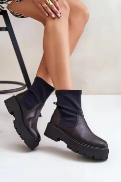 Sale 2947 Wsuwane Botki Damskie Ze Skóry Naturalnej Czarne Damskie Botki Wiosenne|Czarne Botki