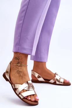 New Zazoo 40185 Wygodne Skórzane Wsuwane Sandały Złote Złoty