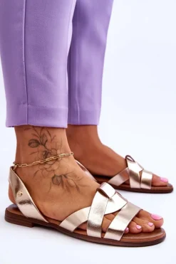 New Zazoo 40185 Wygodne Skórzane Wsuwane Sandały Złote Złoty