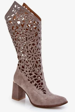 Kozaki Wiosenne|Kozaki Ażurowe>Zazoo 3234 Zamszowe Ażurowe Kozaki 3234 Cappuccino