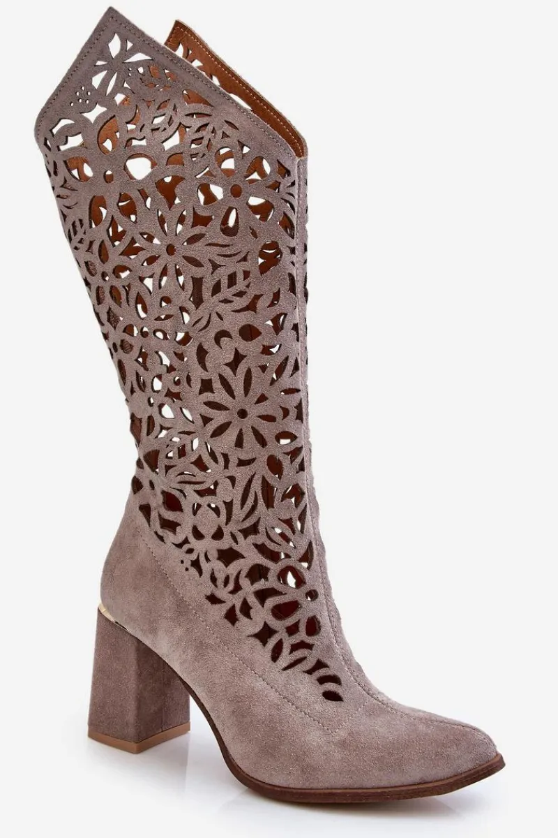 Kozaki Wiosenne|Kozaki Ażurowe>Zazoo 3234 Zamszowe Ażurowe Kozaki 3234 Cappuccino